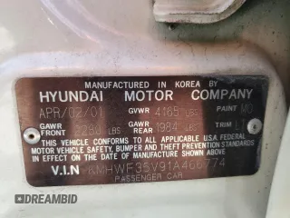 2001 Hyundai Sonata GLS with VIN KMHWF35V91A466774, listed as a Copart auction lot 48985565 with 98,648 mi miles and Clean Title. Bid and sale history available at carsss.com. Image 12.