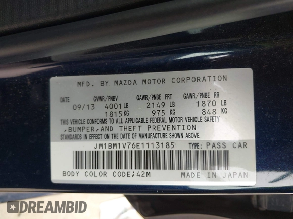 2014 Mazda 3 i Touring with VIN JM1BM1V76E1113185, listed as a IAAI auction lot 41610966 with 77,697 mi miles and . Bid and sale history available at DreamBid. Image 9.