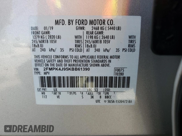 2019 Ford Edge SEL with VIN 2FMPK4J95KBB61390, listed as a Copart auction lot 47183015 with 85,890 mi miles and Salvage Title. Bid and sale history available at carsss.com. Image 14.