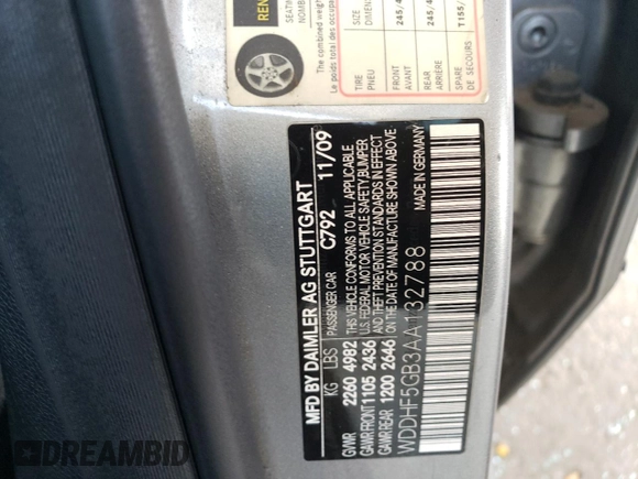 2010 Mercedes-Benz E 350 Luxury with VIN WDDHF5GB3AA132788, listed as a Copart auction lot 52575595 with 121,476 mi miles and Salvage Title. Bid and sale history available at carsss.com. Image 14.