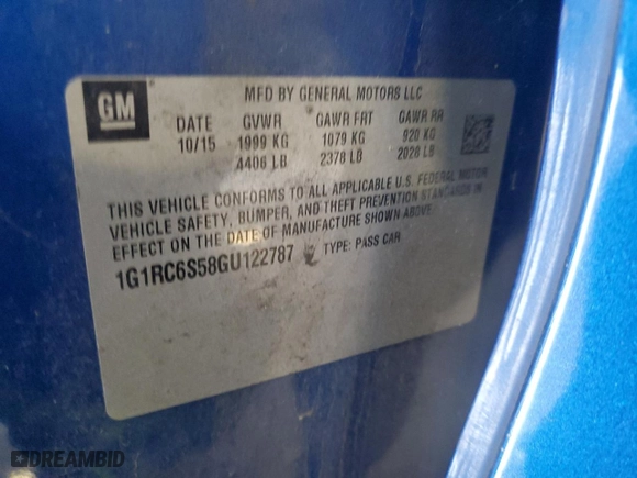 2016 Chevrolet Volt LT with VIN 1G1RC6S58GU122787, listed as a Copart auction lot 43801755 with 79,511 mi miles and Salvage Title. Bid and sale history available at carsss.com. Image 15.
