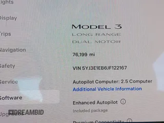 2018 Tesla Model 3 Long Range Battery with VIN 5YJ3E1EB6JF122167, listed as a IAAI auction lot 41761710 with 76,199 mi miles and . Bid and sale history available at DreamBid. Image 15.