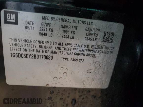 2011 Cadillac CTS with VIN 1G6DC5EY2B0170080, listed as a Copart auction lot 52306825 with 172,945 mi miles and Salvage Title. Bid and sale history available at DreamBid. Image 13.