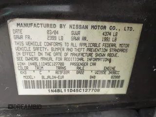 2005 Nissan Altima SE-R z VIN 1N4BL11D45C127708, wystawiony jako IAAI lot #42409292 z przebiegiem 57 667 mil mil oraz . Historia ofert i sprzedaży dostępna na DreamBid. Obrazek 9.