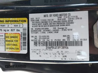 2018 Ford Fusion SE with VIN 3FA6P0LU7JR138906, listed as a IAAI auction lot 41573985 with 127,660 mi miles and . Bid and sale history available at DreamBid. Image 9.