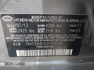 2013 Hyundai Sonata GLS with VIN 5NPEB4AC6DH743528, listed as a IAAI auction lot 42203843 with 151,427 mi miles and . Bid and sale history available at carsss.com. Image 9.
