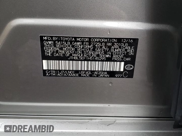 2017 Lexus LS 460 with VIN JTHBL5EF1H5145295, listed as a Copart auction lot 42966075 with Not provided miles and Salvage title. Bid and sale history available at DreamBid. Image 14.