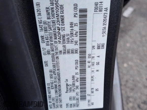 2017 Ford Fiesta Titanium with VIN 3FADP4FJ3HM109507, listed as a Copart auction lot 87182664 with 105,198 mi miles and Salvage Title. Bid and sale history available at DreamBid. Image 12.