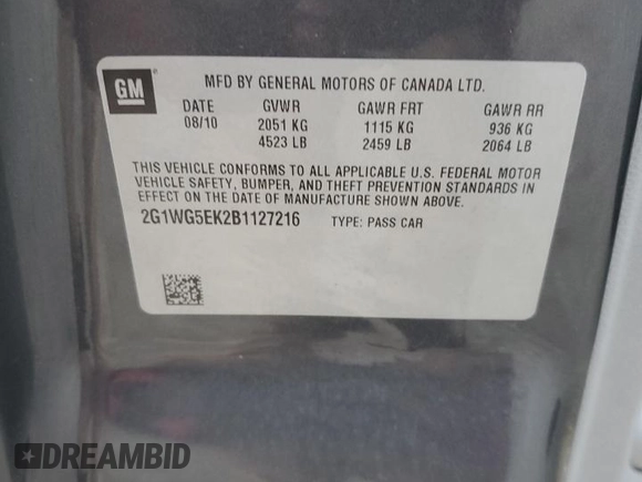 2011 Chevrolet Impala LT Fleet with VIN 2G1WG5EK2B1127216, listed as a Copart auction lot 86351414 with 149,301 mi miles and Clean Title. Bid and sale history available at DreamBid. Image 12.