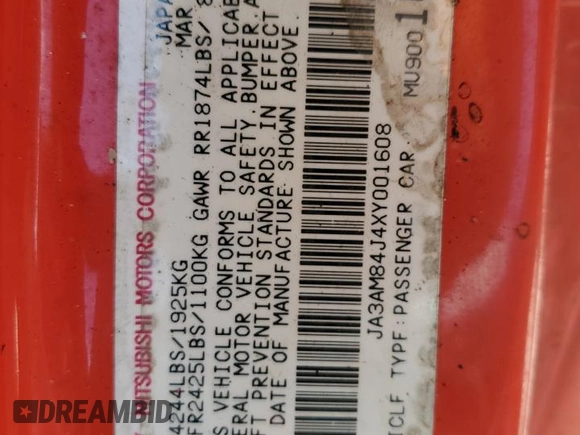 1999 Mitsubishi 3000GT GT z VIN JA3AM84J4XY001608, wystawiony jako Copart lot #64366944 z przebiegiem 153 804 mil mil oraz Tytuł czysty. Historia ofert i sprzedaży dostępna na DreamBid. Obrazek 12.