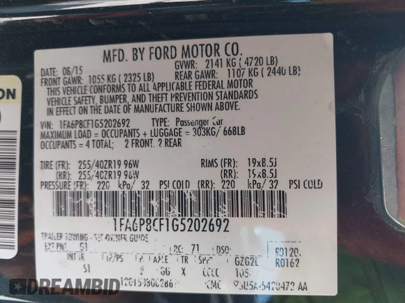 2016 Ford Mustang GT z VIN 1FA6P8CF1G5202692, wystawiony jako IAAI lot #42310670 z przebiegiem 87 491 mil mil oraz . Historia ofert i sprzedaży dostępna na DreamBid. Obrazek 9.