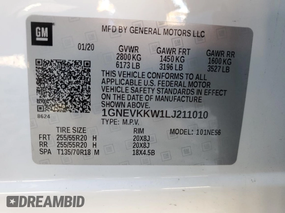 2020 Chevrolet Traverse Premier with VIN 1GNEVKKW1LJ211010, listed as a Copart auction lot 72736733 with 30,344 mi miles and Salvage title. Bid and sale history available at DreamBid. Image 14.