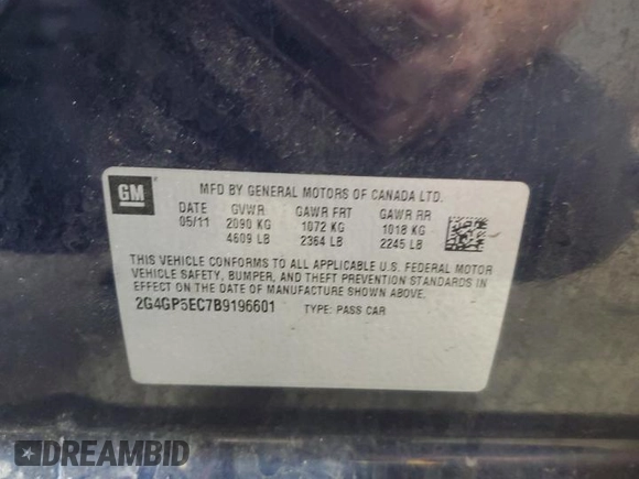 2011 Buick Regal CXL RL2 z VIN 2G4GP5EC7B9196601, wystawiony jako Copart lot #62265405 z przebiegiem 133 163 mil mil oraz Szkoda całkowita • Salvage title. Historia ofert i sprzedaży dostępna na DreamBid. Obrazek 12.