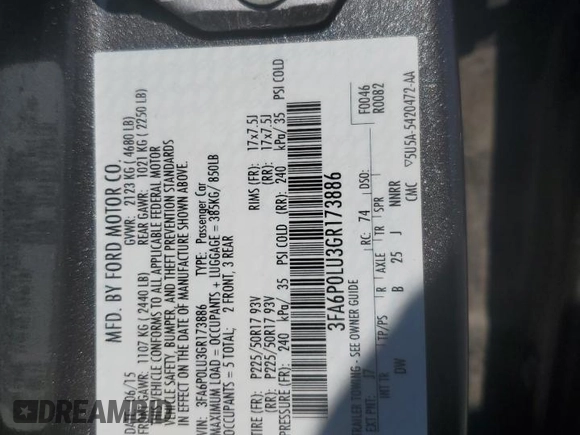 2016 Ford Fusion SE Hybrid z VIN 3FA6P0LU3GR173886, wystawiony jako Copart lot #60066015 z przebiegiem 140 328 mil mil oraz Szkoda całkowita • Salvage title. Historia ofert i sprzedaży dostępna na DreamBid. Obrazek 12.