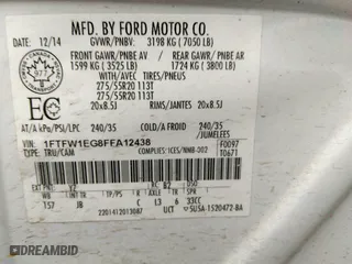 2015 Ford F-150 XLT w/HD Payload Pkg with VIN 1FTFW1EG8FFA12438, listed as a IAAI auction lot 41743982 with 174,799 mi miles. Bid and sale history available at carsss.com. Image 9.