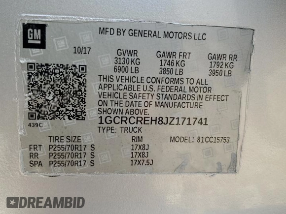 2018 Chevrolet Silverado 1500 LT with VIN 1GCRCREH8JZ171741, listed as a Copart auction lot 89384995 with 117,423 mi miles and Salvage Title. Bid and sale history available at DreamBid. Image 14.
