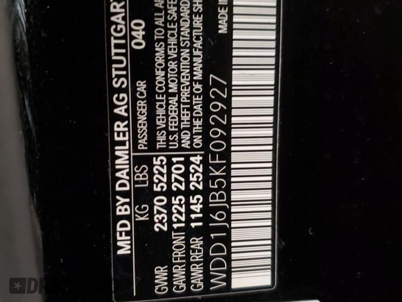 2019 Mercedes-Benz E-Class E 450 with VIN WDD1J6JB5KF092927, listed as a Copart auction lot 45016745 with 79,215 mi miles and Salvage Title. Bid and sale history available at carsss.com. Image 13.