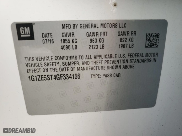 2016 Chevrolet Malibu LT with VIN 1G1ZE5ST4GF334156, listed as a Copart auction lot 47946335 with 113,746 mi miles and Salvage Title. Bid and sale history available at carsss.com. Image 12.