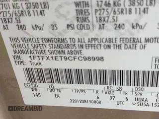 2012 Ford F-150 XL with VIN 1FTFX1ET9CFC98998, listed as a IAAI auction lot 42444797 with 164,875 mi miles and . Bid and sale history available at DreamBid. Image 9.