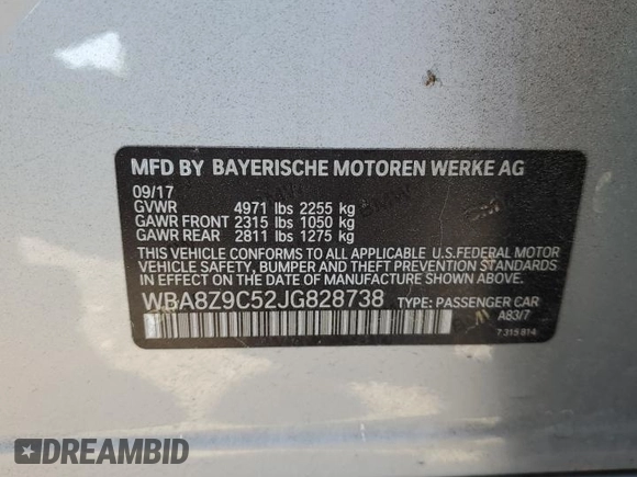2018 BMW 3 Series 330i xDrive with VIN WBA8Z9C52JG828738, listed as a Copart auction lot 42131075 with 0 mi miles and Salvage Title. Bid and sale history available at carsss.com. Image 12.