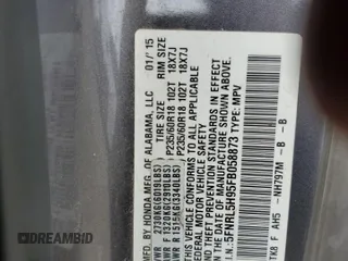 2015 Honda Odyssey Touring Elite with VIN 5FNRL5H95FB058873, listed as a Copart auction lot 53744295 with 139,856 mi miles and Salvage title. Bid and sale history available at DreamBid. Image 14.