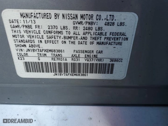 2014 Infiniti Q50 with VIN JN1BV7APXEM683861, listed as a Copart auction lot 87757915 with 117,969 mi miles and Salvage Title. Bid and sale history available at carsss.com. Image 13.