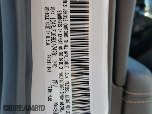 2014 Jeep Grand Cherokee Summit with VIN 1C4RJFJG9EC474781, listed as a Copart auction lot 60720325 with 64,546 mi miles and Salvage title. Bid and sale history available at DreamBid. Image 14.