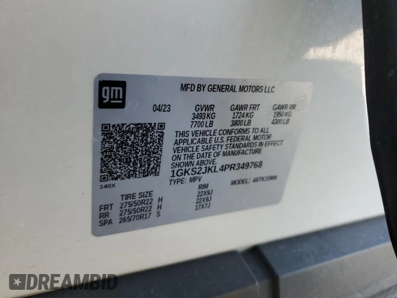 2023 GMC Yukon XL Denali with VIN 1GKS2JKL4PR349768, listed as a Copart auction lot 46332795 with 11,577 mi miles and Salvage Title. Bid and sale history available at DreamBid. Image 15.