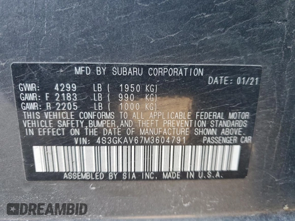 2021 Subaru Impreza Premium with VIN 4S3GKAV67M3604791, listed as a Copart auction lot 88542615 with 24,821 mi miles and Salvage title. Bid and sale history available at DreamBid. Image 12.