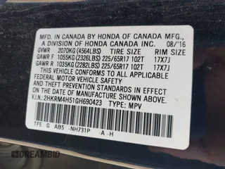 2016 Honda CR-V EX with VIN 2HKRM4H51GH690423, listed as a IAAI auction lot 42118968 with 224,902 mi miles and . Bid and sale history available at DreamBid. Image 9.