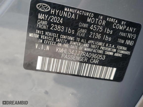 2024 Hyundai Sonata Hybrid SEL with VIN KMHL34JJ7RA096053, listed as a Copart auction lot 53102305 with 25,044 mi miles and Clean Title. Bid and sale history available at carsss.com. Image 13.