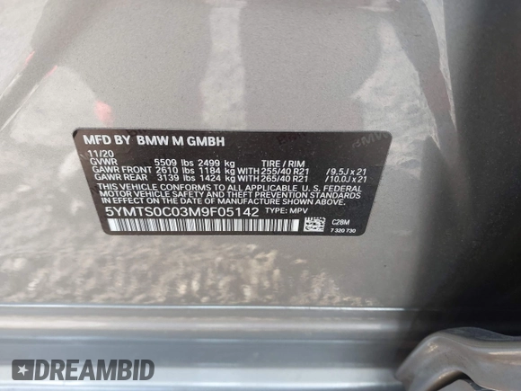 2021 BMW X3 M z VIN 5YMTS0C03M9F05142, wystawiony jako IAAI lot #41264911 z przebiegiem Nie podano mil oraz . Historia ofert i sprzedaży dostępna na DreamBid. Obrazek 9.