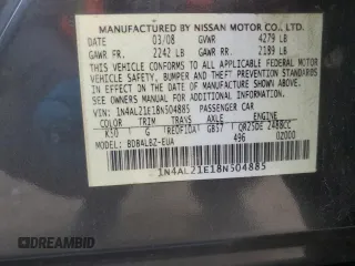 2008 Nissan Altima 2.5 S with VIN 1N4AL21E18N504885, listed as a Copart auction lot 52205405 with 63,947 mi miles and Salvage Title. Bid and sale history available at carsss.com. Image 12.