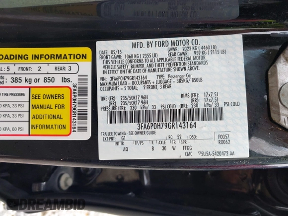 2016 Ford Fusion SE with VIN 3FA6P0H79GR143164, listed as a IAAI auction lot 41932145 with 37,807 mi miles and . Bid and sale history available at DreamBid. Image 9.