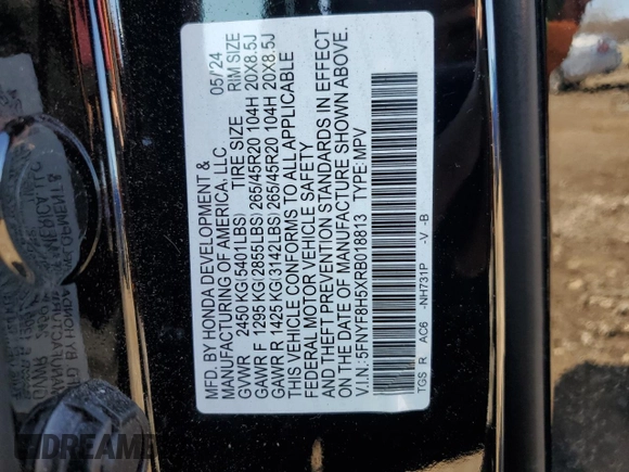 2024 Honda Passport EX-L с VIN 5FNYF8H5XRB018813, выставлен на аукционе Copart как лот 49441605 с пробегом 5 980 миль миль и Списание • Salvage title. История ставок и продаж доступна на DreamBid. Изображение 13.