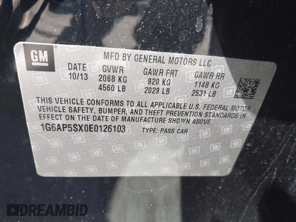 2014 Cadillac CTS RWD with VIN 1G6AP5SX0E0126103, listed as a IAAI auction lot 42160002 with 49,187 mi miles and . Bid and sale history available at DreamBid. Image 9.