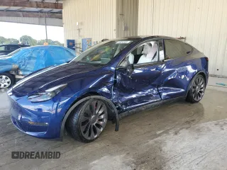 2023 Tesla Model Y Performance with VIN 7SAYGDEF1PF865688, listed as a Copart auction lot 44924385 with 19,255 mi miles and Non Repairable. Bid and sale history available at DreamBid. Image 1.