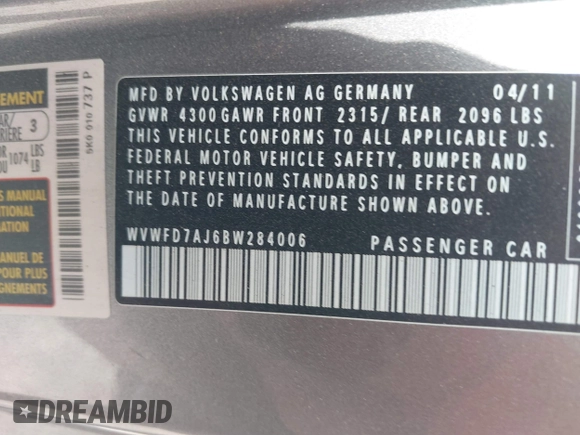 2011 Volkswagen GTI PZEV с VIN WVWFD7AJ6BW284006, выставлен на аукционе IAAI как лот 42177588 с пробегом 144 168 миль миль и . История ставок и продаж доступна на DreamBid. Изображение 9.