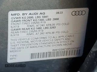 2024 Audi Q5 S line Premium with VIN WA1G2AFY8R2007477, listed as a Copart auction lot 80904314 with Not provided miles and Salvage title. Bid and sale history available at DreamBid. Image 13.