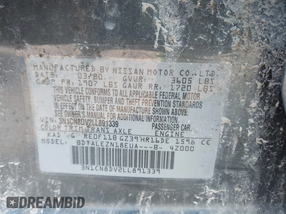 2020 Nissan Versa S with VIN 3N1CN8DV2LL891339, listed as a IAAI auction lot 41194153 with 21,222 mi miles and . Bid and sale history available at DreamBid. Image 9.