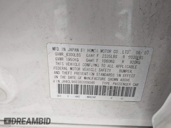 2008 Acura TSX with VIN JH4CL96838C009046, listed as a IAAI auction lot 41783156 with 170,057 mi miles. Bid and sale history available at carsss.com. Image 9.