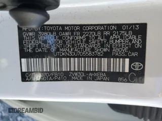 2013 Toyota Prius One with VIN JTDKN3DU7D5583782, listed as a Copart auction lot 49574105 with 155,842 mi miles and Salvage Title. Bid and sale history available at carsss.com. Image 12.
