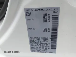 2025 Nissan Altima SV with VIN 1N4BL4DW2SN356659, listed as a IAAI auction lot 41644273 with 1,790 mi miles and . Bid and sale history available at DreamBid. Image 9.