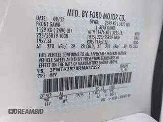 2024 Ford Mustang Mach-E Premium with VIN 3FMTK3R78RMA37392, listed as a IAAI auction lot 41636147 with 2,028 mi miles and . Bid and sale history available at DreamBid. Image 9.