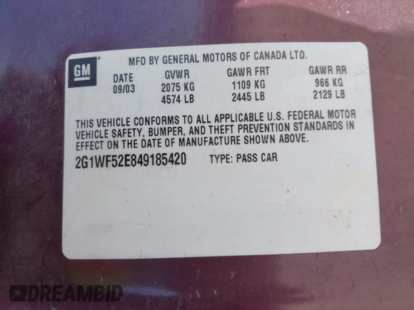 2004 Chevrolet Impala with VIN 2G1WF52E849185420, listed as a IAAI auction lot 41739605 with 182,887 mi miles and . Bid and sale history available at carsss.com. Image 9.