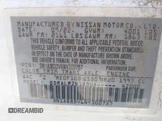 2022 Nissan Sentra SR with VIN 3N1AB8DV6NY300757, listed as a IAAI auction lot 41959115 with 66,309 mi miles. Bid and sale history available at carsss.com. Image 9.