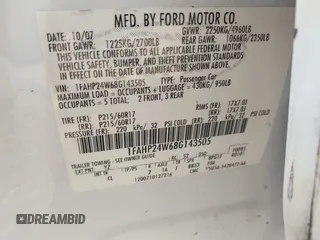 2008 Ford Taurus SEL z VIN 1FAHP24W68G143505, wystawiony jako IAAI lot #41932592 z przebiegiem 238 542 mil mil oraz . Historia ofert i sprzedaży dostępna na DreamBid. Obrazek 9.