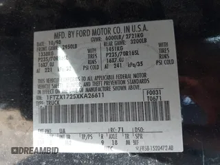1999 Ford F-150 z VIN 1FTZX1725XKA26611, wystawiony jako IAAI lot #42037812 z przebiegiem Nie podano mil oraz . Historia ofert i sprzedaży dostępna na DreamBid. Obrazek 9.