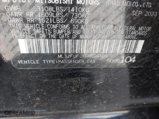 2024 Mitsubishi Mirage G4 ES with VIN ML32FUFJXRHF04185, listed as a IAAI auction lot 41967127 with 14,454 mi miles. Bid and sale history available at carsss.com. Image 9.