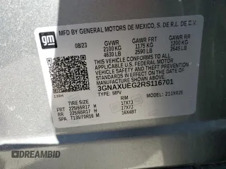 2024 Chevrolet Equinox LT with VIN 3GNAXUEG2RS116701, listed as a Copart auction lot 52525475 with 23,405 mi miles and Salvage Title. Bid and sale history available at DreamBid. Image 12.